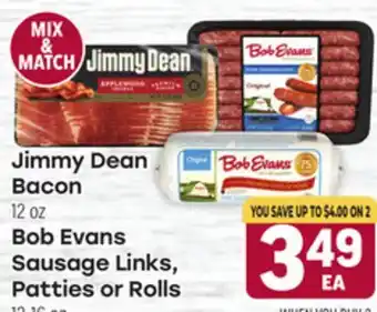 Tony’s Fresh Market Jimmy Dean Bacon 12 oz, Bob Evans Sausage Links, Patties or Rolls offer