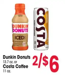 Jewel-Osco Dunkin Donuts 13.7 oz. or Costa Coffee 11 oz offer