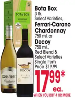 Jewel-Osco Bota Box 3 ltr., Ferrari-Carano Chardonnay 750 ml. or Decoy 750 ml offer