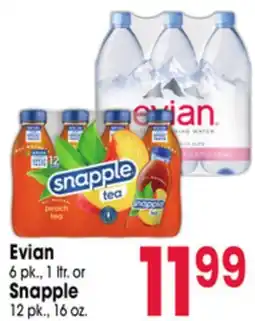 Jewel-Osco Evian 6 pk., 1 ltr. or Snapple 12 pk., 16 oz offer