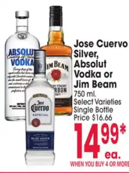 Jewel-Osco Jose Cuervo Silver, Absolut Vodka or Jim Beam offer