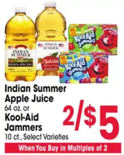 Jewel-Osco Indian Summer Apple Juice 64 oz. or Kool-Aid Jammers 10 ct offer