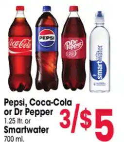Jewel-Osco Pepsi, Coca-Cola or Dr Pepper 1.25 ltr. or Smartwater 700 ml offer
