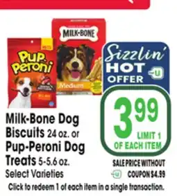 Jewel-Osco Milk-Bone Dog Biscuits 24 oz. or Pup-Peroni Dog Treats 5-5.6 oz offer