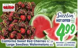 Jewel-Osco California Sweet Red Cherries lb., or Large Seedless Watermelons ea offer