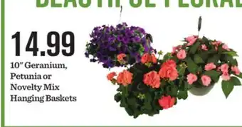 Mariano's 10 Geranium, Petunia or Novelty Mix Hanging Baskets offer