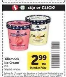 Safeway Tillamook Ice Cream offer