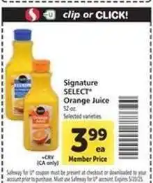 Safeway Signature Select Orange Juice offer