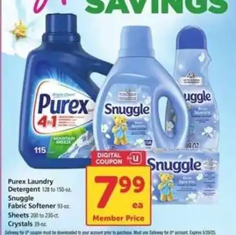 Safeway Purex Laundry Detergent & Snuggle Fabric Softener offer