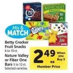 Safeway Betty Crocker Fruit Snacks, Nature Valley or Fiber One Bars offer