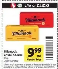 Safeway Tillamook Chunk Cheese offer