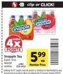 Safeway Snapple Tea offer