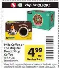 Safeway Philz Coffee or The Original Donut Shop Coffee offer