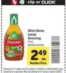 Safeway Wish-Bone Salad Dressing offer