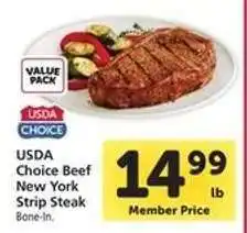 Safeway USDA CHOICE Beef New York Strip Steak offer
