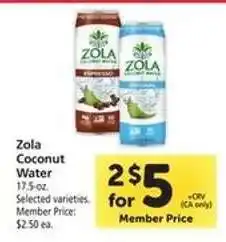 Safeway Zola Coconut Water offer