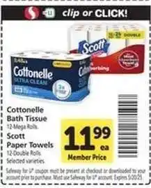 Safeway Cottonelle Bath Tissue & Scott Paper Towels offer
