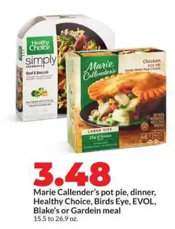 Hy-Vee Marie Callender’s pot pie, dinner, Healthy Choice, Birds Eye, EVOL, Blake’s or Gardein meal offer