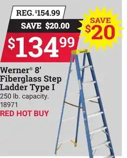 Ace Hardware Werner 8' Fiberglass Step Ladder Type I offer