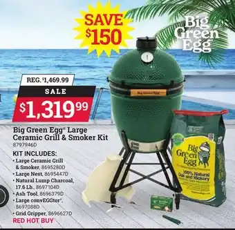 Ace Hardware Green Egg Large Ceramic Grill & Smoker Kit offer