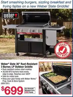Ace Hardware Weber Slate 30 Rust-Resistant 3 Burner, LP Outdoor Griddle offer