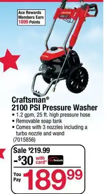 Ace Hardware Craftsman 2100 PSI Pressure Washer offer