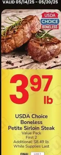Albertsons USDA Choice Boneless Petite Sirloin Steak - Value Pack offer