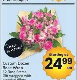 Albertsons Custom Dozen Rose Wrap - 12 Rose Stems Gift wrapped with assorted fillers offer