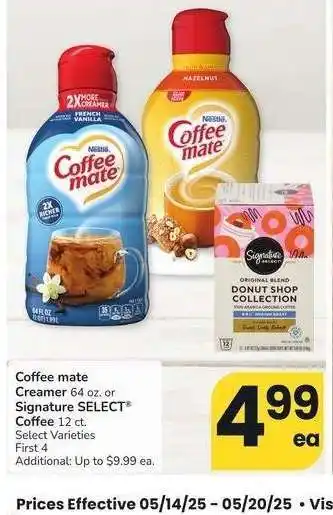 Albertsons Coffee mate Creamer 64 oz. or Signature SELECT Coffee 12 ct. - Select Varieties offer