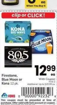 Albertsons Firestone, Blue Moon or Kona - 12 pk offer