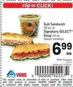 Albertsons Sub Sandwich 28 oz. or Signature SELECT Soup 24 oz. - Select Varieties offer
