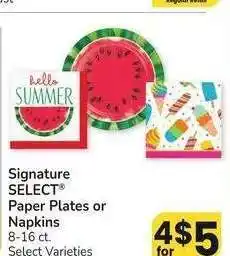 Albertsons Signature SELECT Paper Plates or Napkins - 8-16 ct. Select Varieties offer