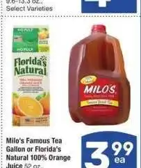 Albertsons Milo's Famous Tea Gallon or Florida's Natural 100% Orange Juice - 52 oz., Select Varieties offer