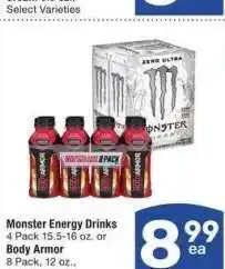 Albertsons Monster Energy Drinks 4 Pack 15.5-16 oz. or Body Armor 8 Pack, 12 oz. - Select Varieties offer