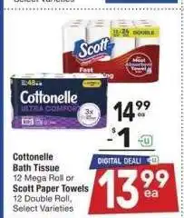 Albertsons Cottonelle Bath Tissue 12 Mega Roll or Scott Paper Towels 12 Double Roll - Select Varieties offer
