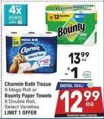 Albertsons Charmin Bath Tissue 9 Mega Roll or Bounty Paper Towels 6 Double Roll - Select Varieties offer
