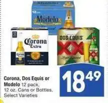 Albertsons Corona, Dos Equis or Modelo - 12 pack, 12 oz. Cans or Bottles, Select Varieties offer