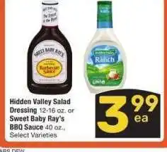 Albertsons Hidden Valley Salad Dressing 12-16 oz. or Sweet Baby Ray's BBQ Sauce 40 oz. - Select Varieties offer