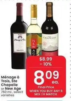 Albertsons Ménage à Trois, Ste Chapelle or New Age - 750 ml., select varieties offer