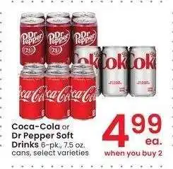 Albertsons Coca-Cola or Dr Pepper Soft Drinks - 6 - pk., 7.5 oz. cans, select varieties offer