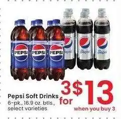 Albertsons Pepsi Soft Drinks - 6-pk., 16.9 oz. btls., select varieties offer