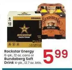 Albertsons Rockstar Energy 6-pk., 12 oz. cans or Bundaberg Soft Drink 4-pk., 12.7 oz. btls offer