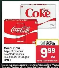 Albertsons Coca-Cola - 24 pk., 12 oz. cans. Selected varieties offer