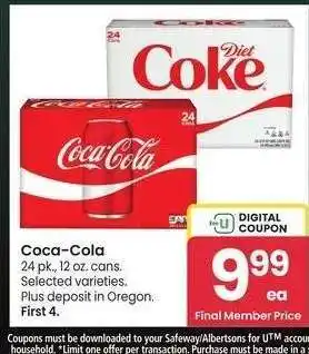 Albertsons Coca-Cola - 24 pk., 12 oz. cans. Selected varieties offer