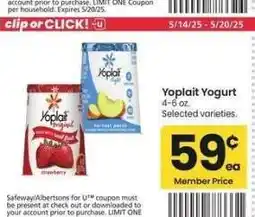 Albertsons Yoplait Yogurt - 4-6 oz. Selected varieties offer