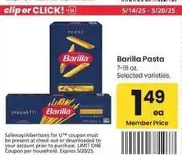 Albertsons Barilla Pasta - 7-16 oz. Selected varieties offer