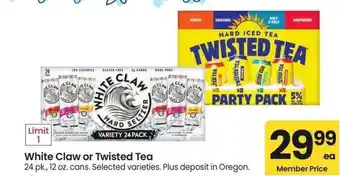 Albertsons White Claw or Twisted Tea - 24 pk., 12 oz. cans. Selected varieties offer