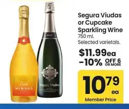 Albertsons Segura Viudas or Cupcake Sparkling Wine - 750 ml. Selected varietals offer