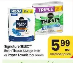 Albertsons Signature SELECT Bath Tissue 6 Mega Rolls or Paper Towels 2 or 6 Rolls offer
