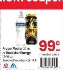 Albertsons Propel Water 20 oz or Rockstar Energy 12-16 oz - Selected Varieties offer